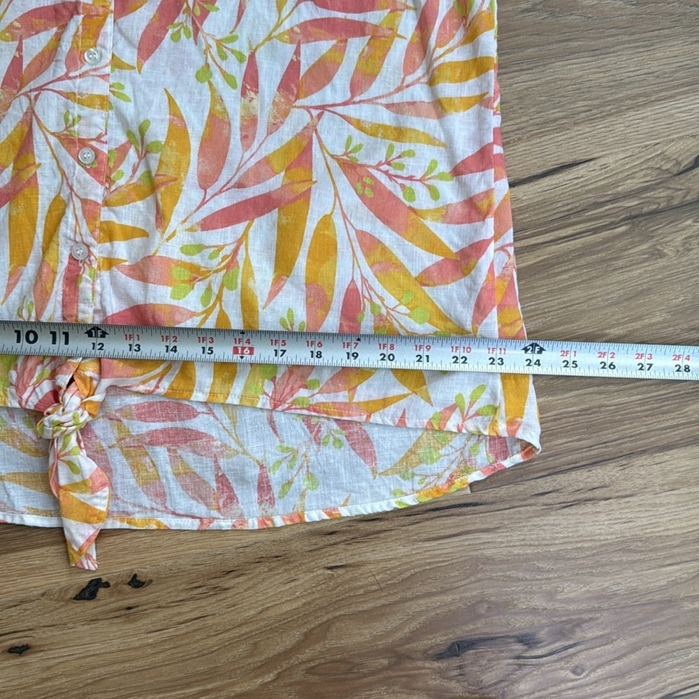 CORAL BAY Womens Leaf Print Convertible Sleeve Linen Blend Button Up Shirt Sz XL - Picture 8 of 8